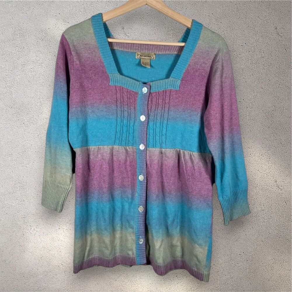 Art and Soul Womens Rainbow Knit Cardigan Sweater Size M Hippie Ombre Boho Indie